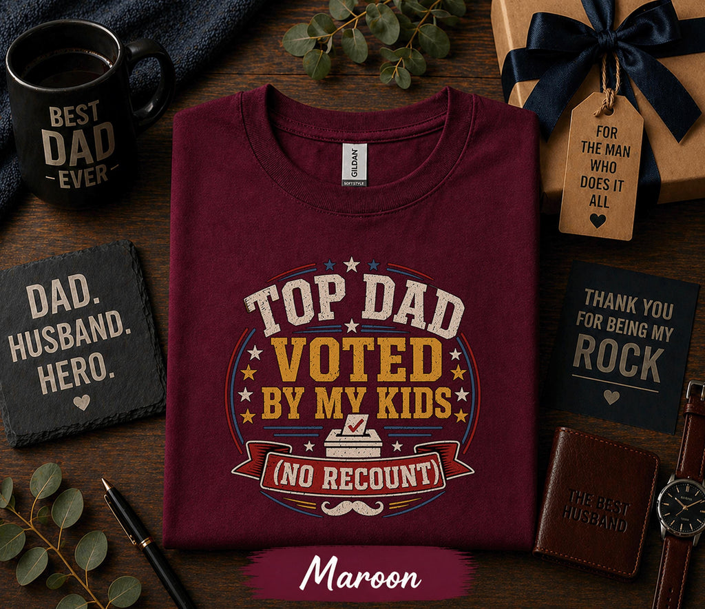 Top Dad Voted By My Kids Shirt Funny Fathers Day Gift Birthday Husband Tee Best Dad Ever Humor Retro T-shirt