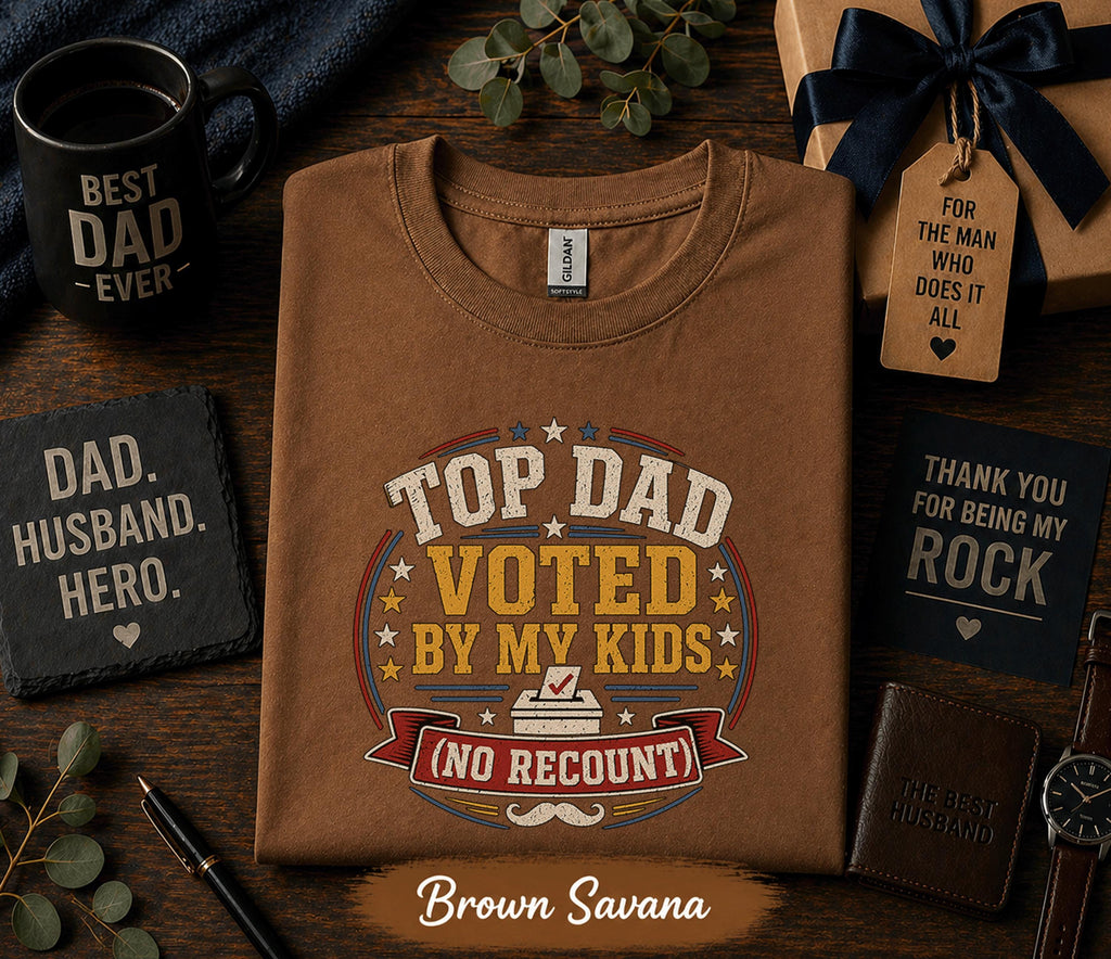 Top Dad Voted By My Kids Shirt Funny Fathers Day Gift Birthday Husband Tee Best Dad Ever Humor Retro T-shirt
