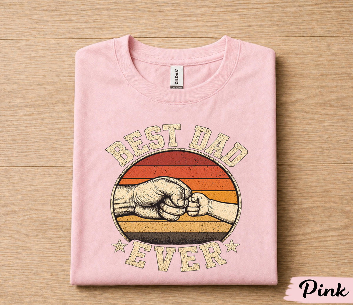 Best Dad Ever Shirt Fist Bump Father Child Vintage Sunset Fathers Day Gift for Dad Birthday Husband Retro Dad Tee
