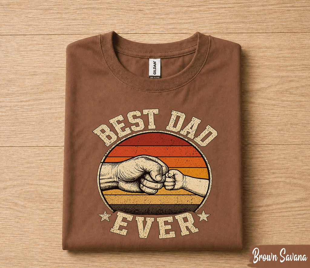 Best Dad Ever Shirt Fist Bump Father Child Vintage Sunset Fathers Day Gift for Dad Birthday Husband Retro Dad Tee