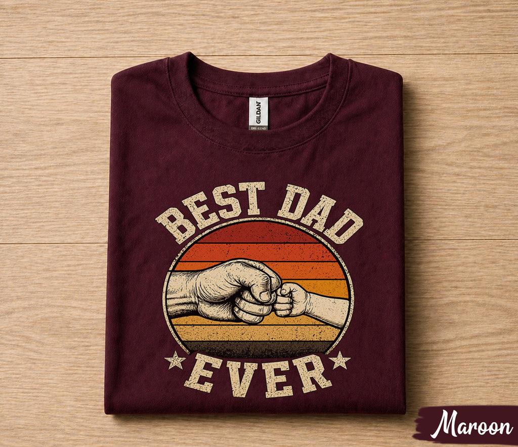 Best Dad Ever Shirt Fist Bump Father Child Vintage Sunset Fathers Day Gift for Dad Birthday Husband Retro Dad Tee