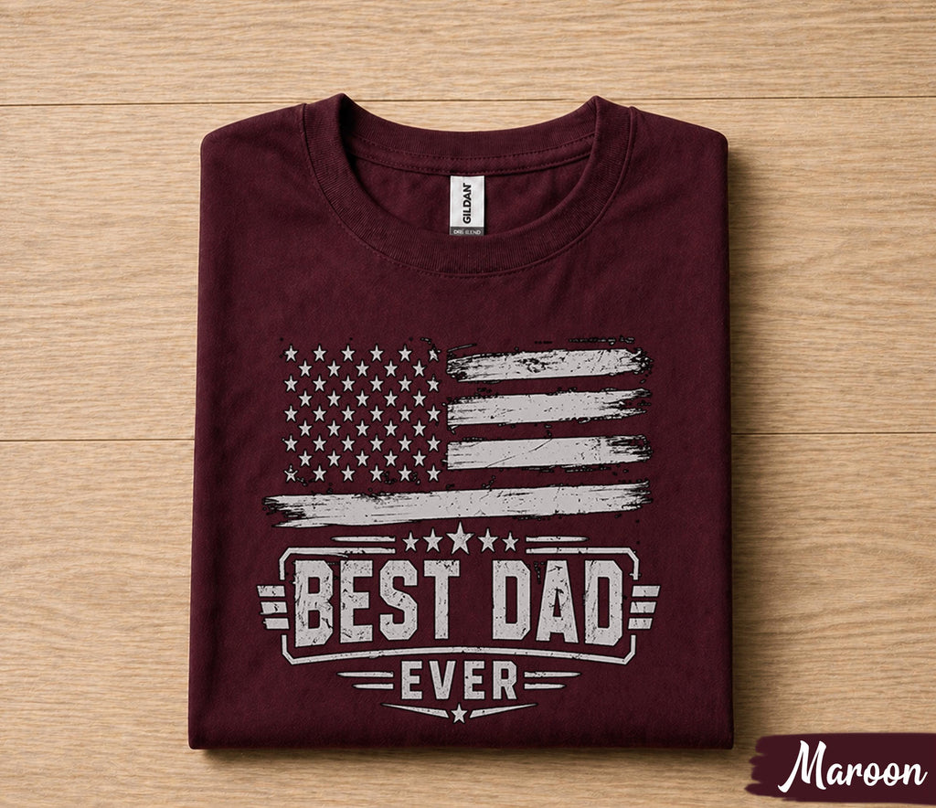 Best Dad Ever Shirt Vintage American Flag Patriotic Fathers Day Gift for Dad Birthday Husband Gift Classic USA Dad Tee