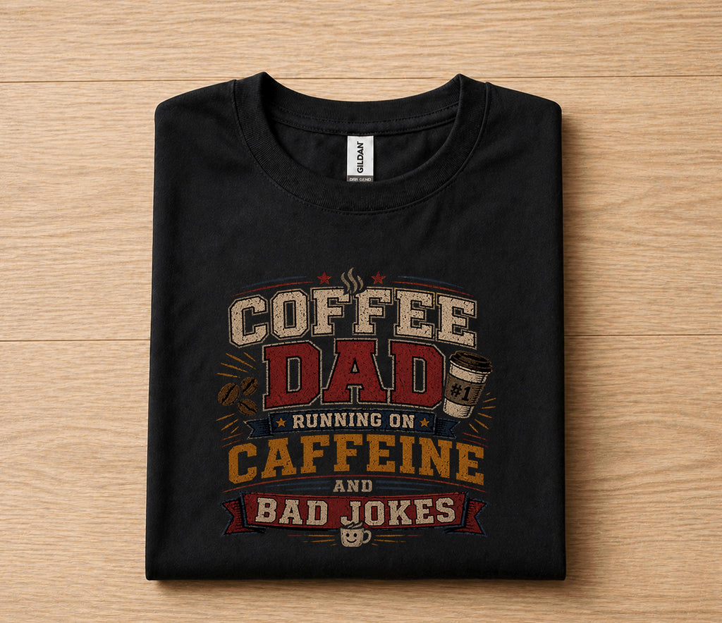 Coffee Dad Running on Caffeine and Bad Jokes Shirt Funny Dad Tee Fathers Day Gift Husband Birthday Coffee Lover Dad H...