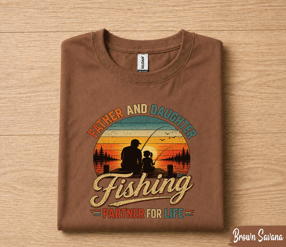 Father and Daughter Fishing Shirt Partner for Life Dad Gift Papa Birthday Tee Fathers Day Husband Fishing Lover Sunset tshirt