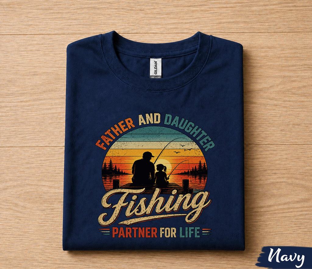 Father and Daughter Fishing Shirt Partner for Life Dad Gift Papa Birthday Tee Fathers Day Husband Fishing Lover Sunset tshirt
