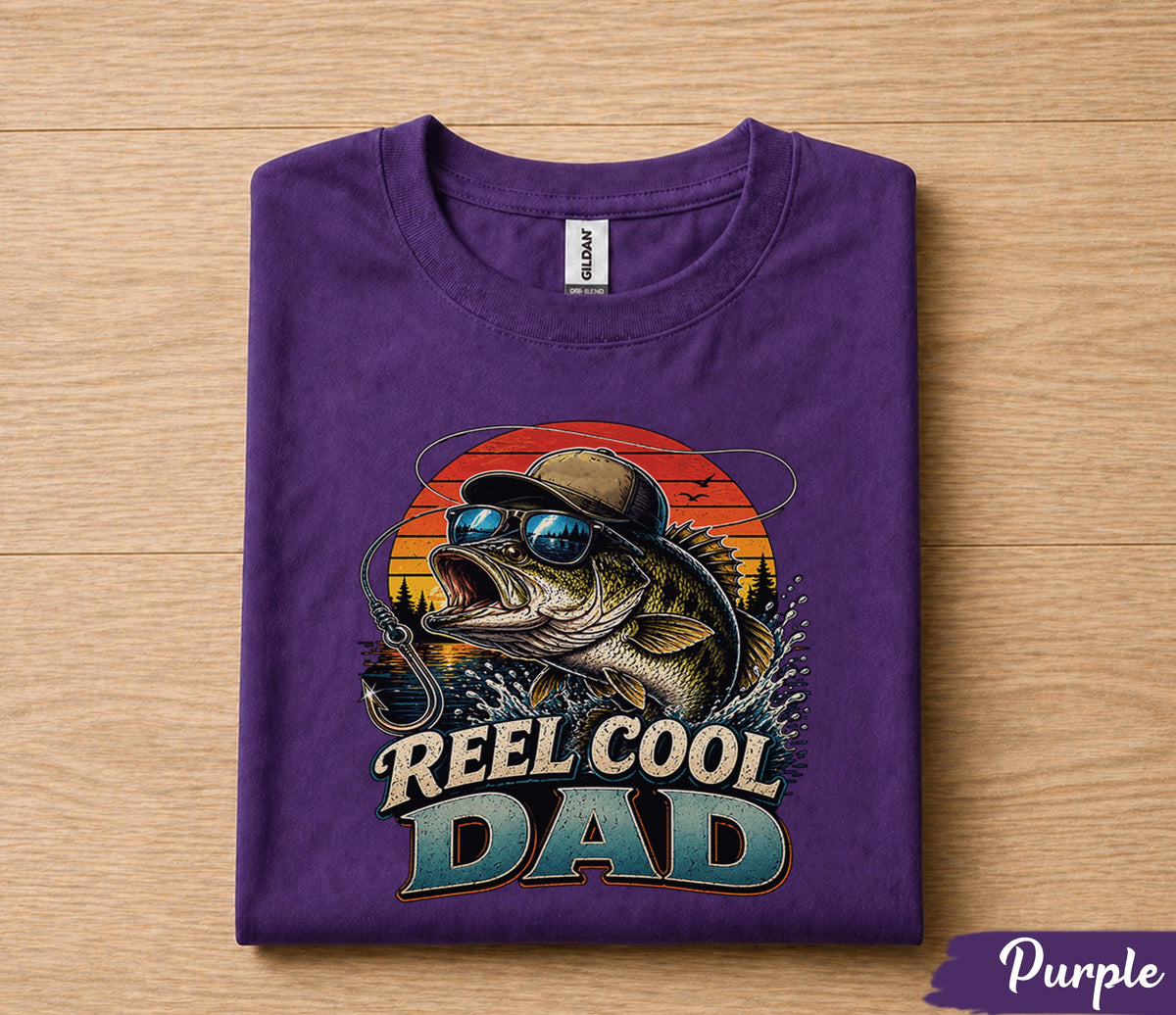 Reel Cool Dad Fishing Shirt Funny Bass Fisherman Tee Cool Dad Gift Papa Fathers Day Birthday Husband Fishing Lover Shirt