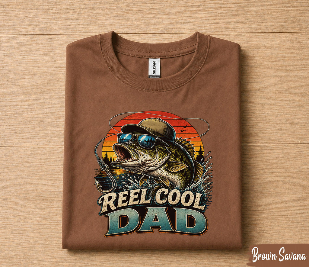 Reel Cool Dad Fishing Shirt Funny Bass Fisherman Tee Cool Dad Gift Papa Fathers Day Birthday Husband Fishing Lover Shirt