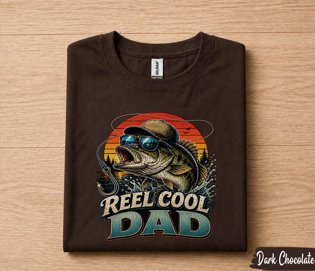 Reel Cool Dad Fishing Shirt Funny Bass Fisherman Tee Cool Dad Gift Papa Fathers Day Birthday Husband Fishing Lover Shirt