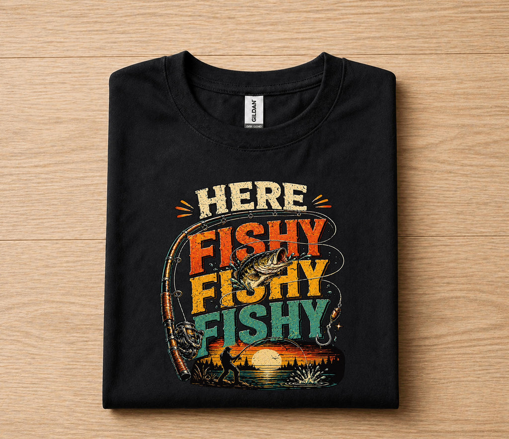 Here Fishy Fishy Fishing Shirt for Dad, Funny Fisherman Tee Gift