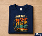 Here Fishy Fishy Fishing Shirt for Dad, Funny Fisherman Tee Gift, Vintage Sunset Fishing T-Shirt, Fathers Day Gift for Husband Papa