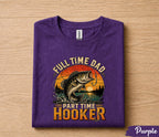 Full Time Dad Part Time Hooker Shirt Funny Fishing Tee, Vintage Sunset Bass Fisherman T-Shirt Gift, Fathers Day Gift for Husband Papa