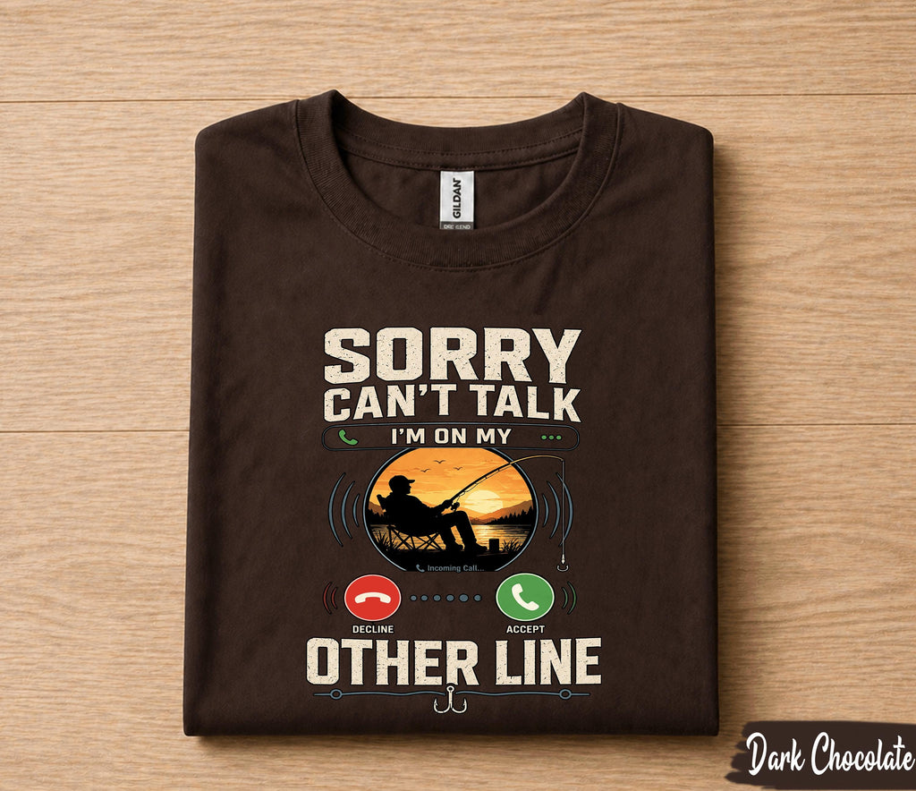 Sorry Can't Talk I'm On My Other Line Fishing Shirt Funny Fisherman Tee, Vintage Sunset Angler T-Shirt, Fathers Day Gift Dad Papa