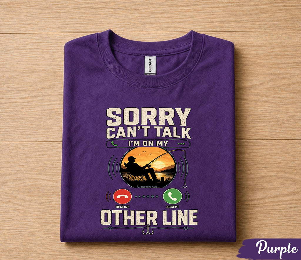 Sorry Can't Talk I'm On My Other Line Fishing Shirt Funny Fisherman Tee, Vintage Sunset Angler T-Shirt, Fathers Day Gift Dad Papa