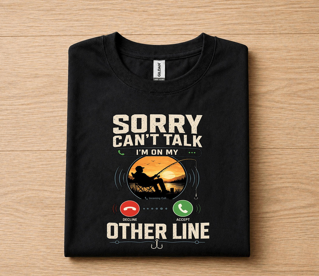 Sorry Can't Talk I'm On My Other Line Fishing Shirt Funny Fisherman Tee, Vintage Sunset Angler T-Shirt