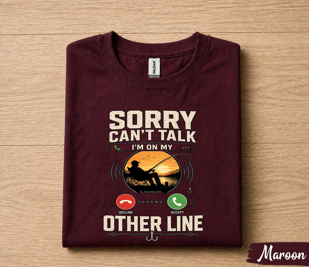 Sorry Can't Talk I'm On My Other Line Fishing Shirt Funny Fisherman Tee, Vintage Sunset Angler T-Shirt, Fathers Day Gift Dad Papa