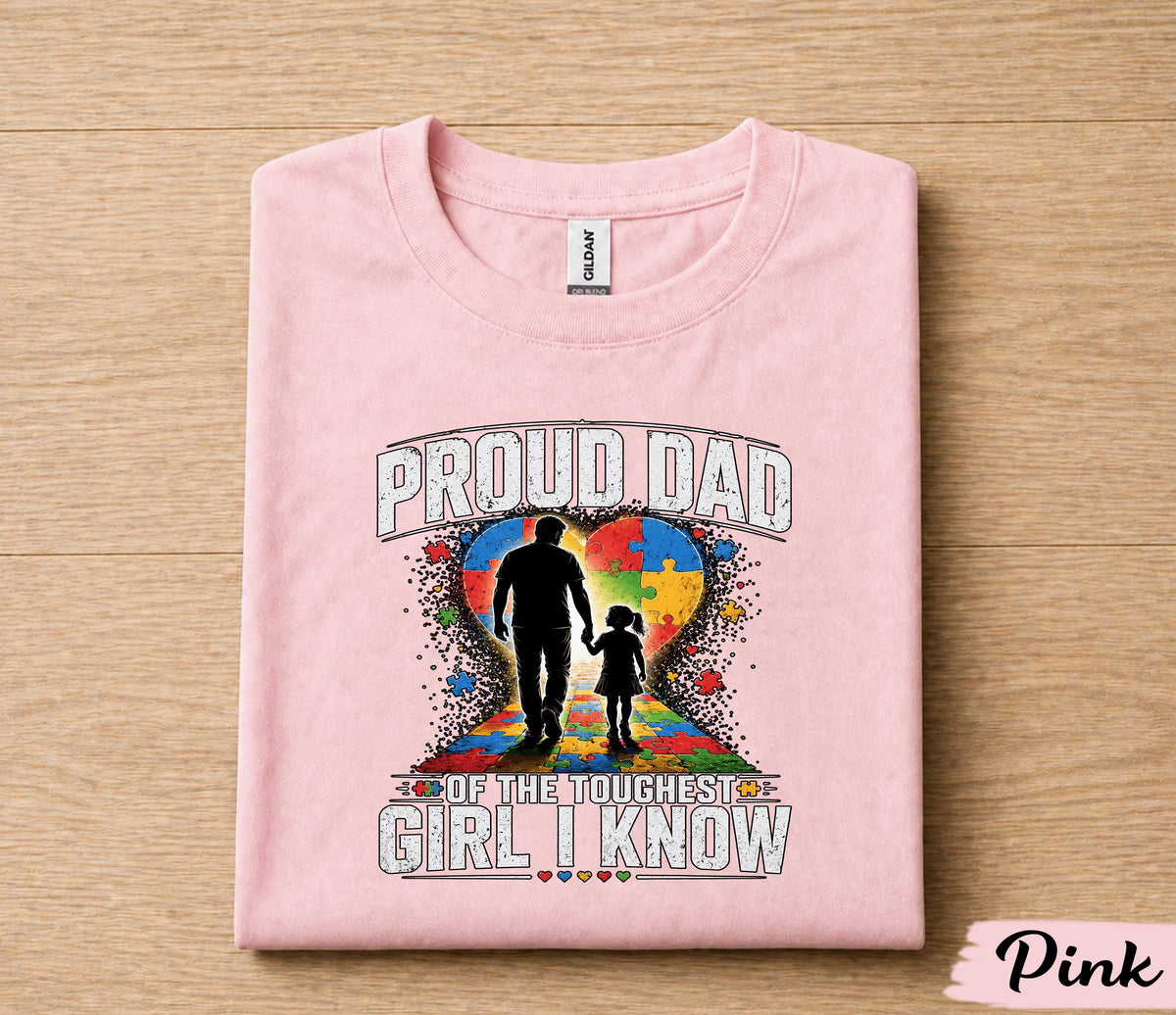 Proud Dad Autism Awareness Shirt, Father Daughter Love Tee, Puzzle Heart Dad T-Shirt, Fathers Day Gift for Husband Papa