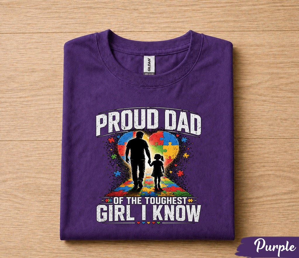 Proud Dad Autism Awareness Shirt, Father Daughter Love Tee, Puzzle Heart Dad T-Shirt, Fathers Day Gift for Husband Papa