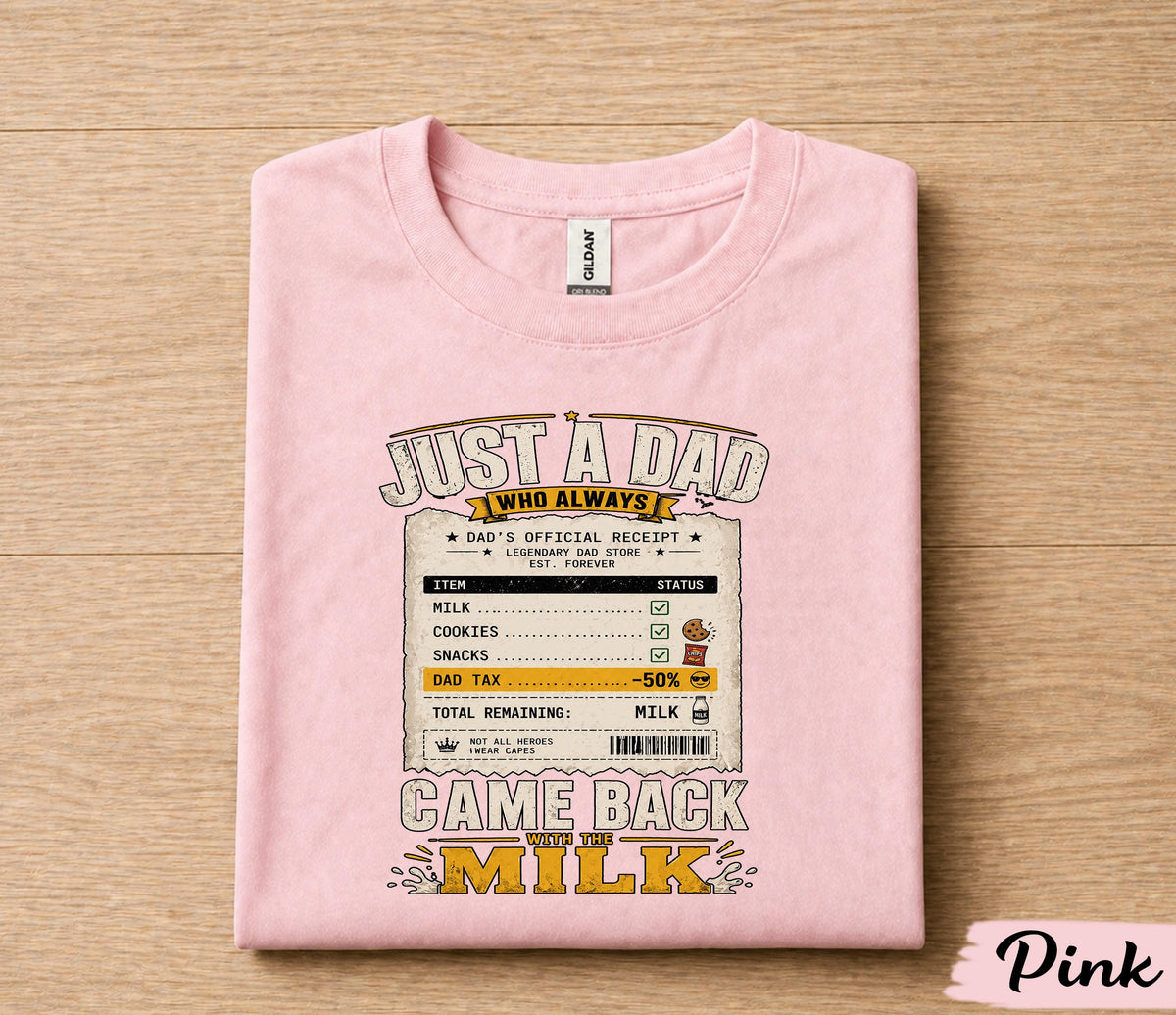 Just A Dad Who Always Came Back With The Milk Shirt Funny Dad Receipt Tee, Legendary Father Gift T-Shirt Fathers Day Husband Papa