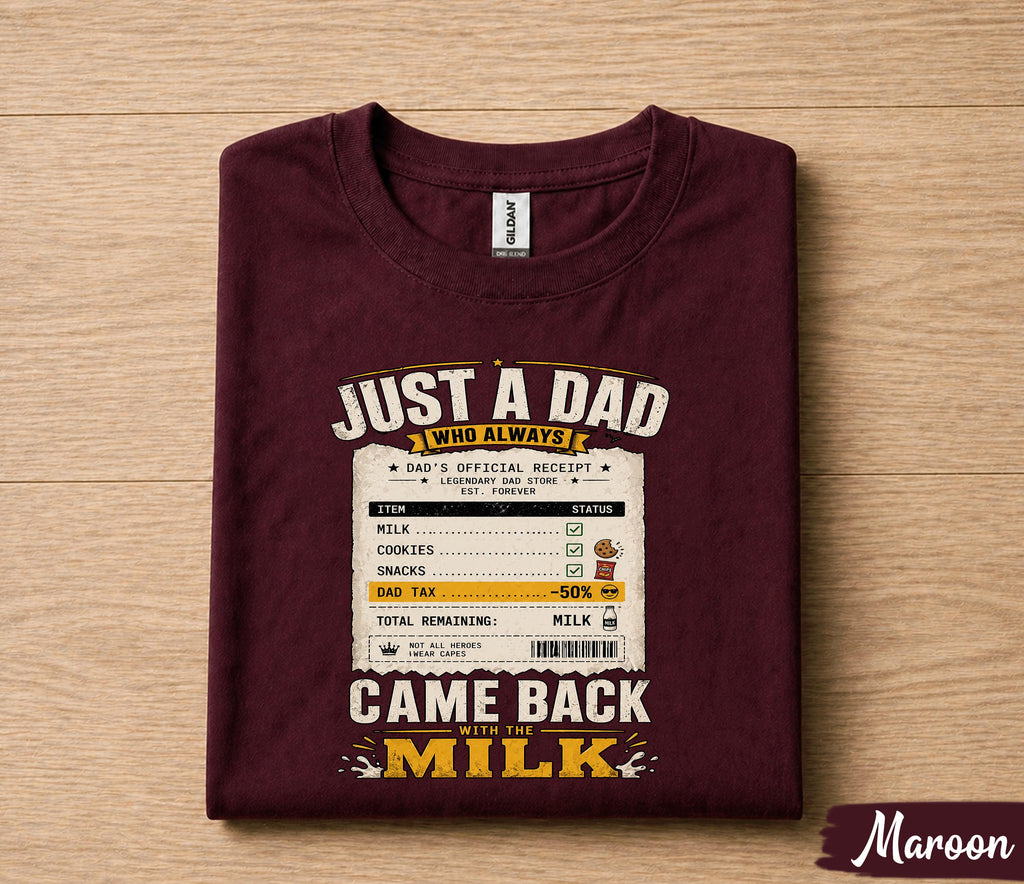Just A Dad Who Always Came Back With The Milk Shirt Funny Dad Receipt Tee, Legendary Father Gift T-Shirt Fathers Day Husband Papa