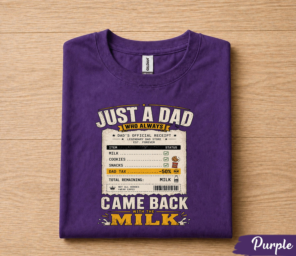 Just A Dad Who Always Came Back With The Milk Shirt Funny Dad Receipt Tee, Legendary Father Gift T-Shirt Fathers Day Husband Papa