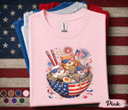 4th of July Cat Shirt, Patriotic Ramen Cat Tee, Funny American Flag Kittens T Shirt, Independence Day Fireworks Gift Top Forth of July