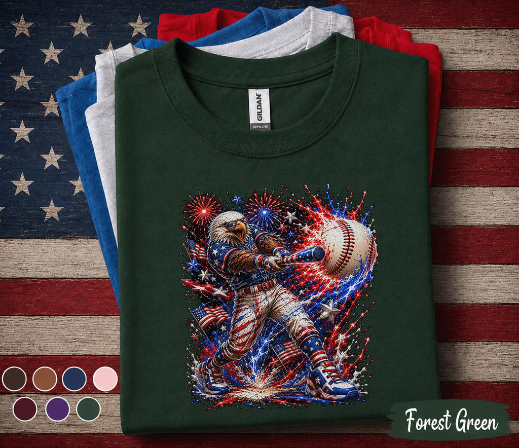 Patriotic Baseball Eagle Shirt, American Flag Baseball Tee, Kids Youth 4th of July Shirt, USA Independence Day Gift Top Forth of July Boys