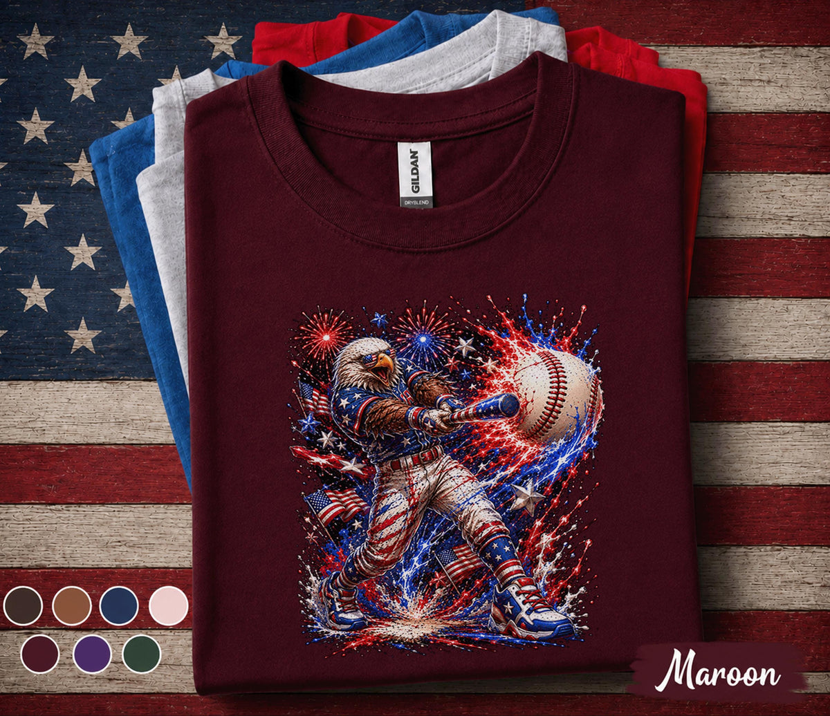 Patriotic Baseball Eagle Shirt, American Flag Baseball Tee, Kids Youth 4th of July Shirt, USA Independence Day Gift Top Forth of July Boys