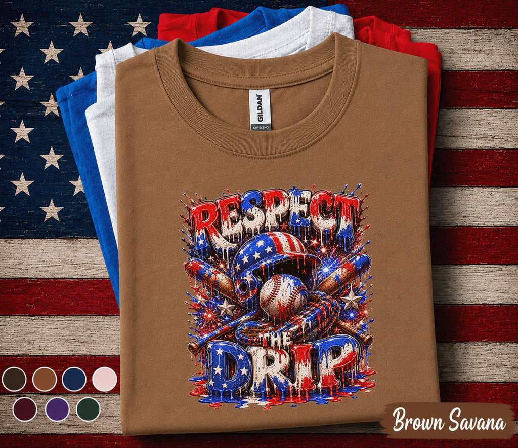 Respect The Drip Baseball Shirt, Patriotic Baseball Tee, American Flag Kids Boys Shirt, 4th of July Baseball Fan Gift Youth Forth of July