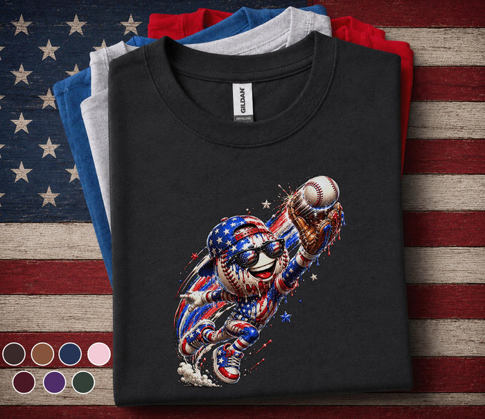Patriotic Baseball Catcher Shirt, American Flag Baseball Drip Tee