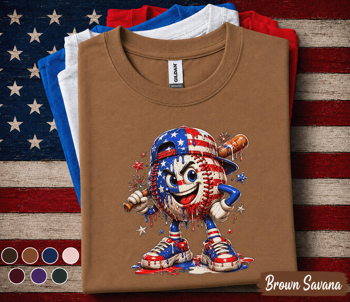 Patriotic Baseball Forth of July Shirt, American Flag Baseball Player Tee, Boys Kids 4th of July Baseball Shirt, USA Sports Fan Gift Top