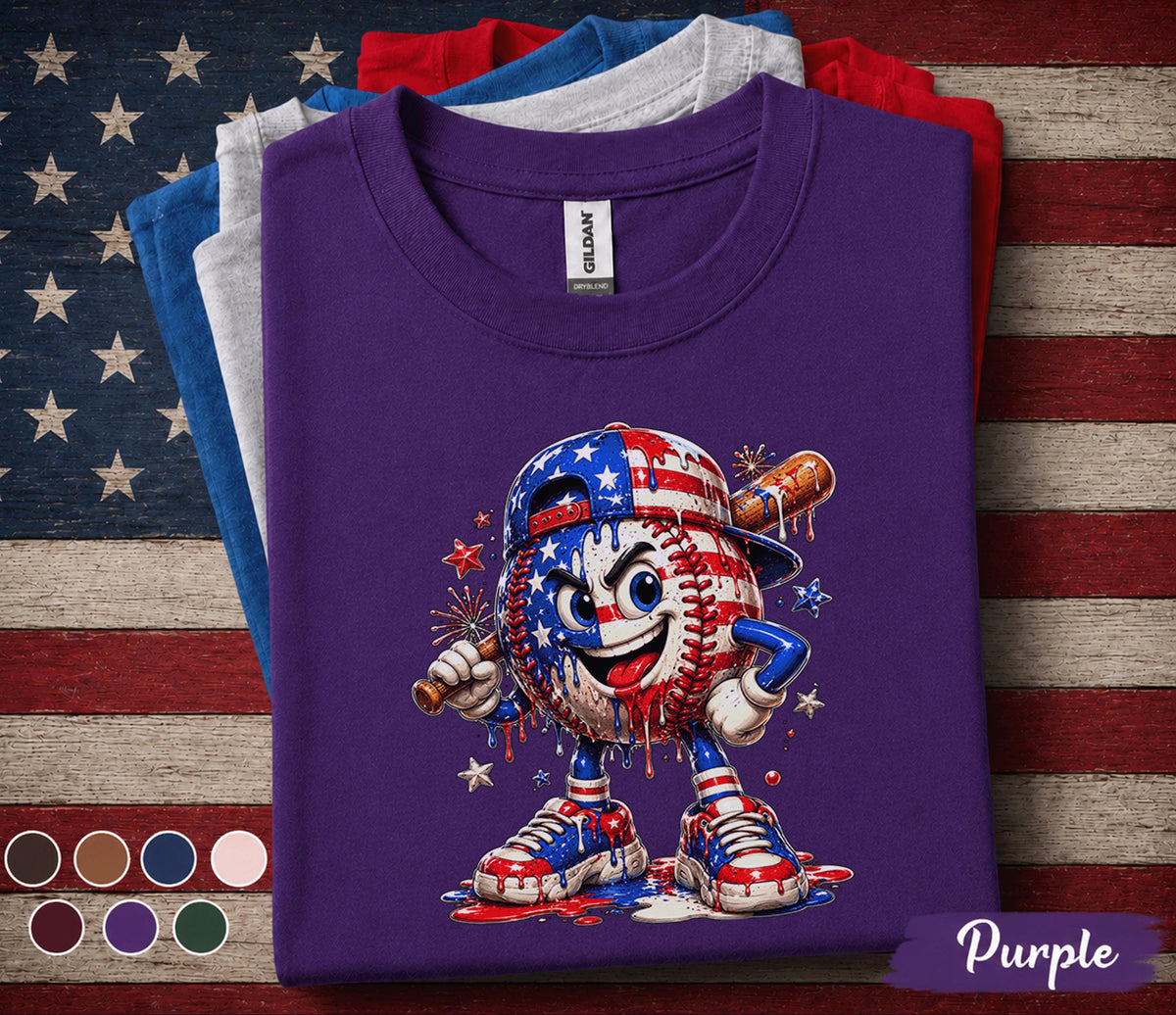 Patriotic Baseball Forth of July Shirt, American Flag Baseball Player Tee, Boys Kids 4th of July Baseball Shirt, USA Sports Fan Gift Top