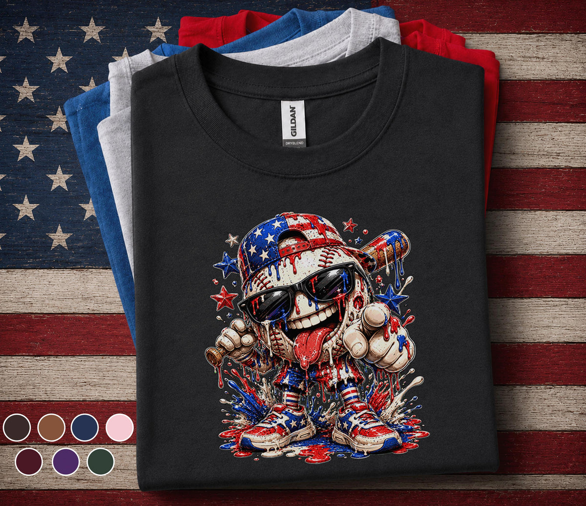 Patriotic Baseball Forth of July Shirt, Funny American Flag Baseball Tee