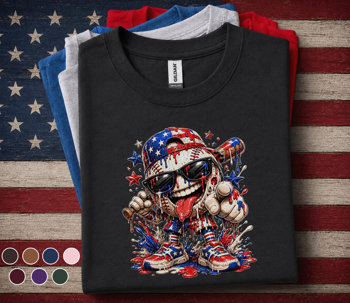 Patriotic Baseball Forth of July Shirt, Funny American Flag Baseball Tee