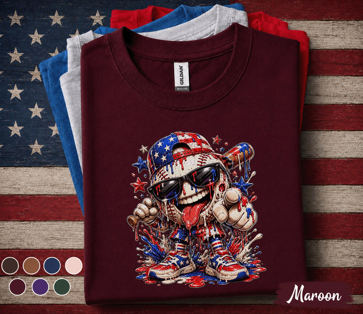 Patriotic Baseball Forth of July Shirt, Funny American Flag Baseball Tee, Kids Boy 4th of July Sports Fan Shirt, USA Independence Day Gift