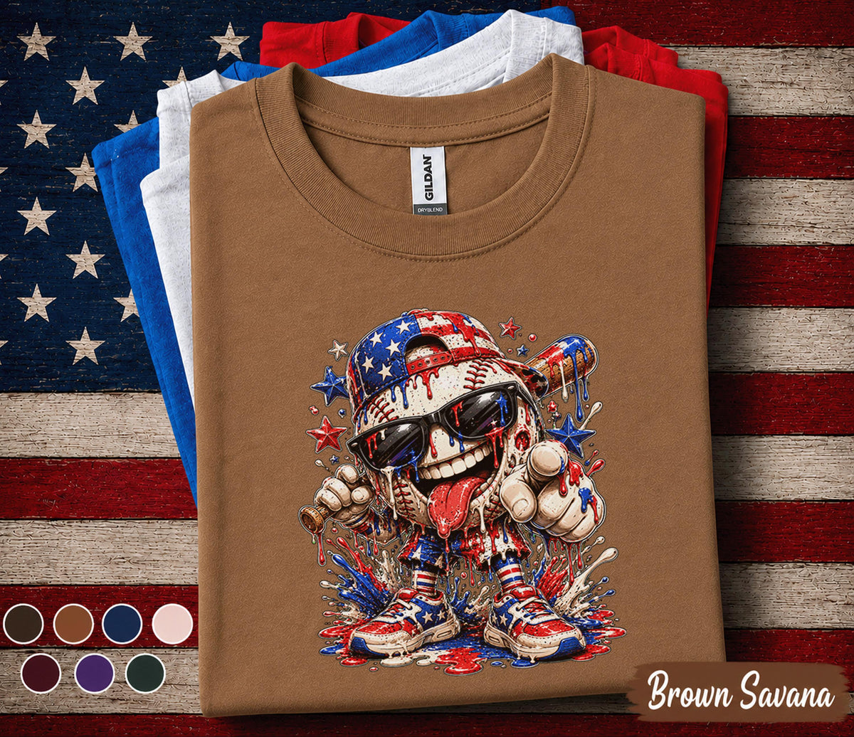 Patriotic Baseball Forth of July Shirt, Funny American Flag Baseball Tee, Kids Boy 4th of July Sports Fan Shirt, USA Independence Day Gift