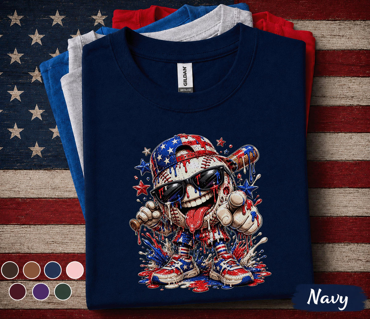 Patriotic Baseball Forth of July Shirt, Funny American Flag Baseball Tee, Kids Boy 4th of July Sports Fan Shirt, USA Independence Day Gift