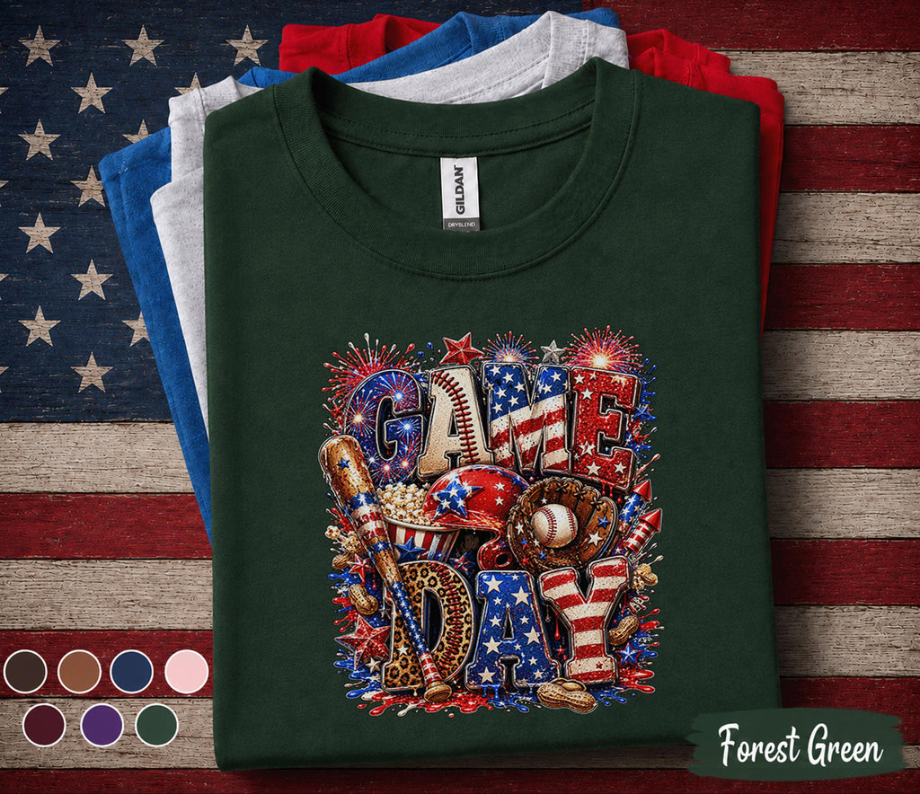 Game Day Baseball Shirt, Patriotic 4th of July Baseball Tee, American Flag Sports Fan Shirt, USA Baseball Lover Gift Top Forth of July