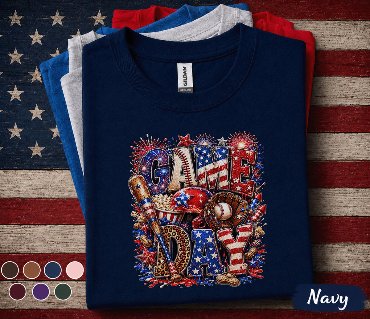 Game Day Baseball Shirt, Patriotic 4th of July Baseball Tee, American Flag Sports Fan Shirt, USA Baseball Lover Gift Top Forth of July