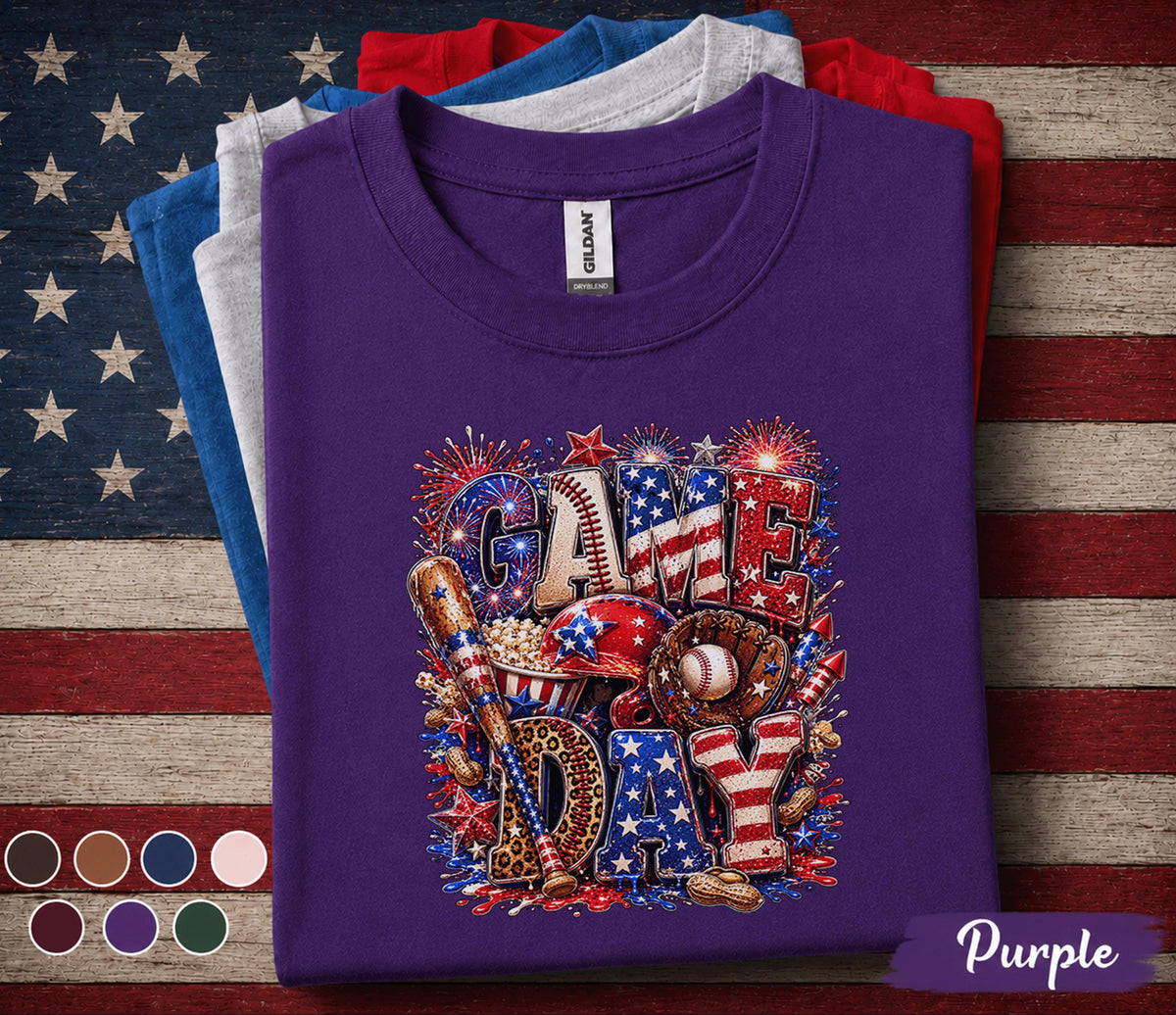 Game Day Baseball Shirt, Patriotic 4th of July Baseball Tee, American Flag Sports Fan Shirt, USA Baseball Lover Gift Top Forth of July