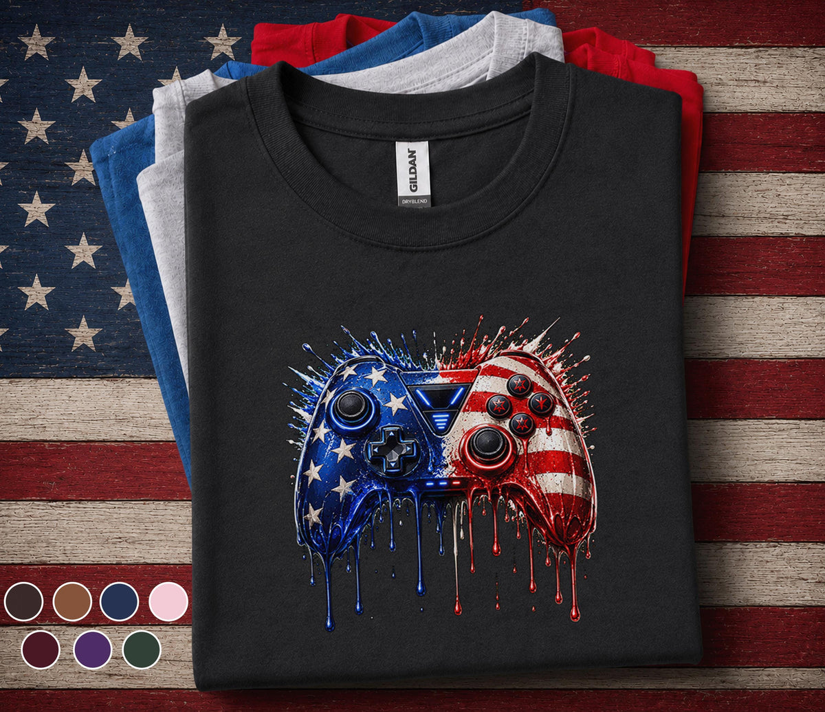 Patriotic Gamer Controller Shirt, American Flag Gaming Controller Tee