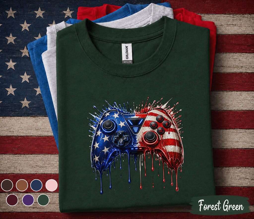 Patriotic Gamer Controller Shirt, American Flag Gaming Controller Tee, 4th of July Gamer Shirt, USA Video Game Lover Gift Top Forth of July
