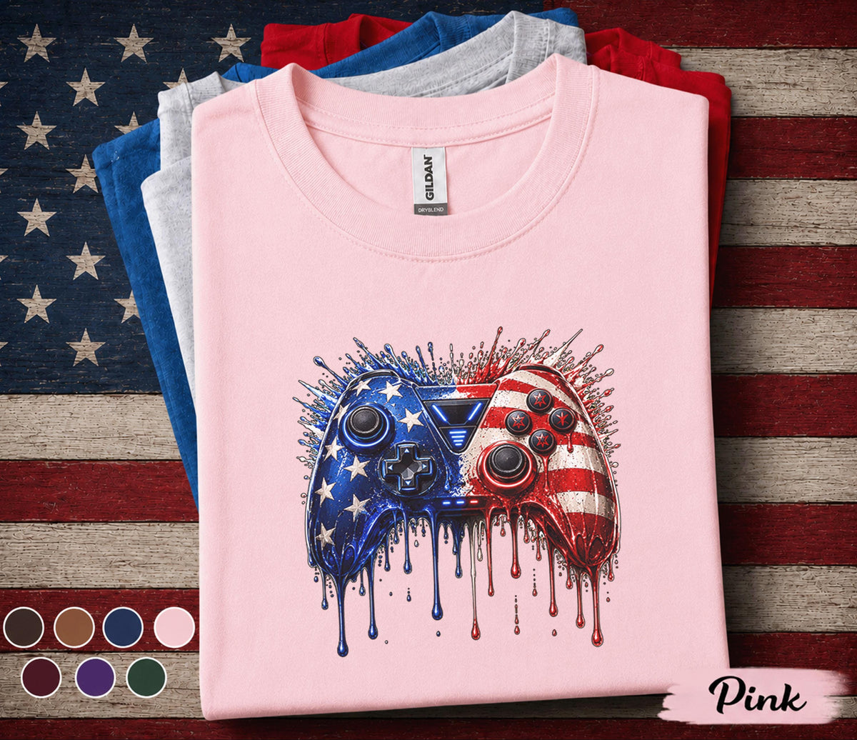 Patriotic Gamer Controller Shirt, American Flag Gaming Controller Tee, 4th of July Gamer Shirt, USA Video Game Lover Gift Top Forth of July