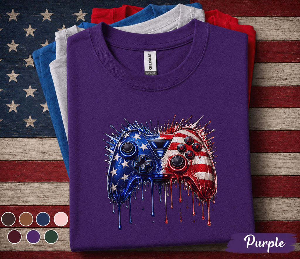 Patriotic Gamer Controller Shirt, American Flag Gaming Controller Tee, 4th of July Gamer Shirt, USA Video Game Lover Gift Top Forth of July