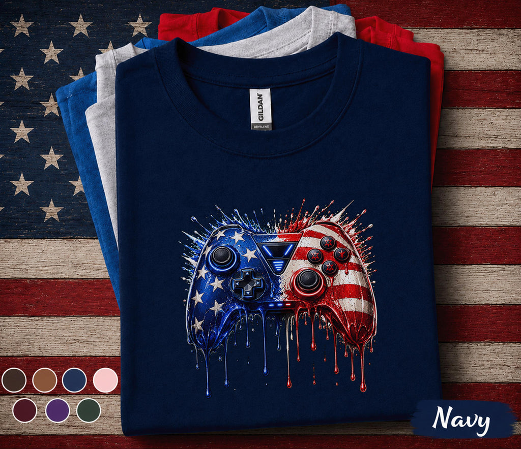 Patriotic Gamer Controller Shirt, American Flag Gaming Controller Tee, 4th of July Gamer Shirt, USA Video Game Lover Gift Top Forth of July