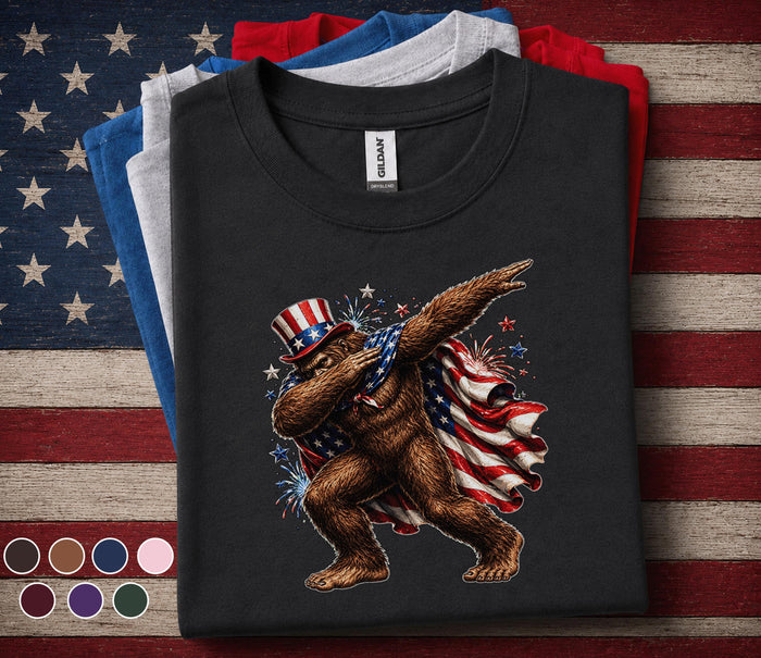 Patriotic Bigfoot Dabbing Shirt, American Flag Sasquatch Tee