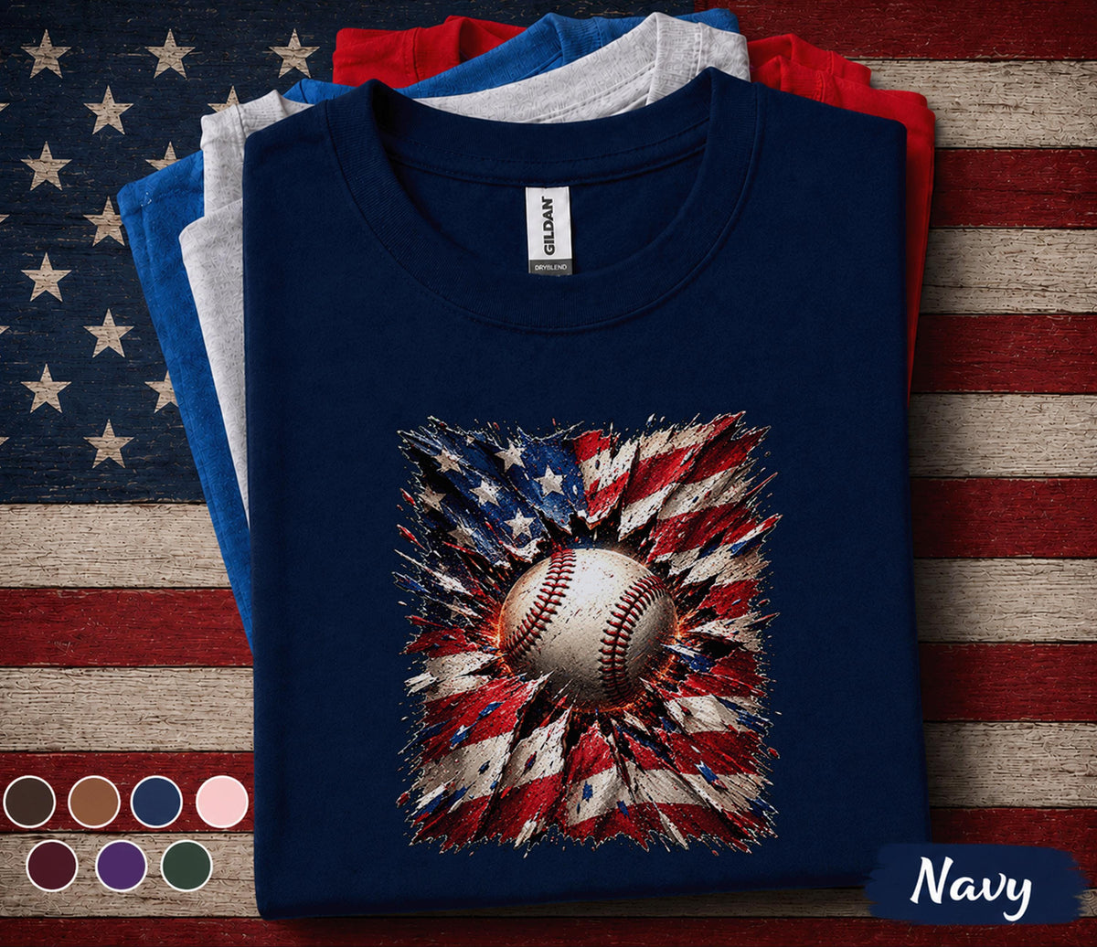 Patriotic Baseball Shirt, American Flag Baseball Tee, 4th of July Baseball Fan Shirt, USA Independence Day Sports Lover Gift Forth of Jul