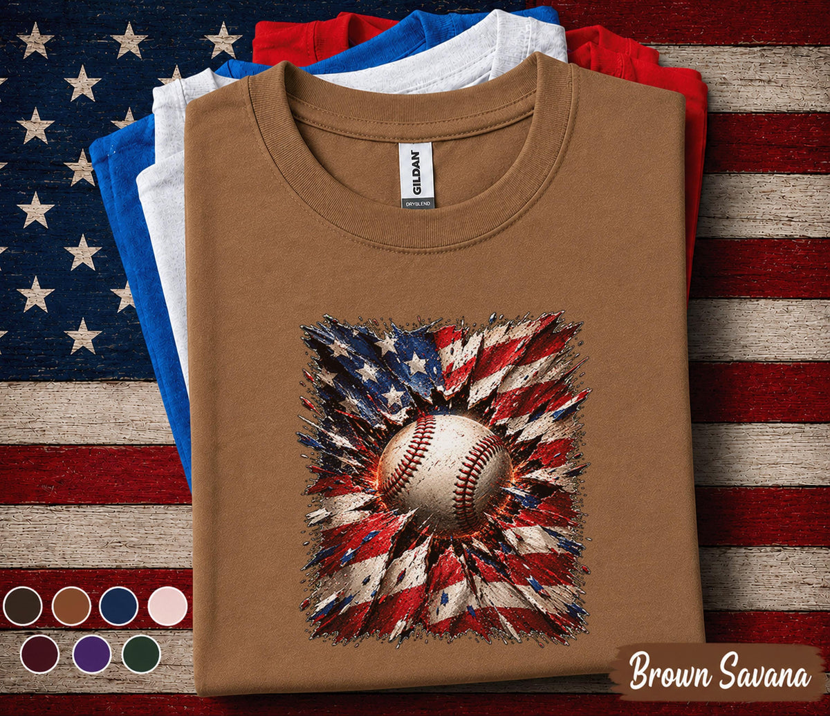 Patriotic Baseball Shirt, American Flag Baseball Tee, 4th of July Baseball Fan Shirt, USA Independence Day Sports Lover Gift Forth of Jul