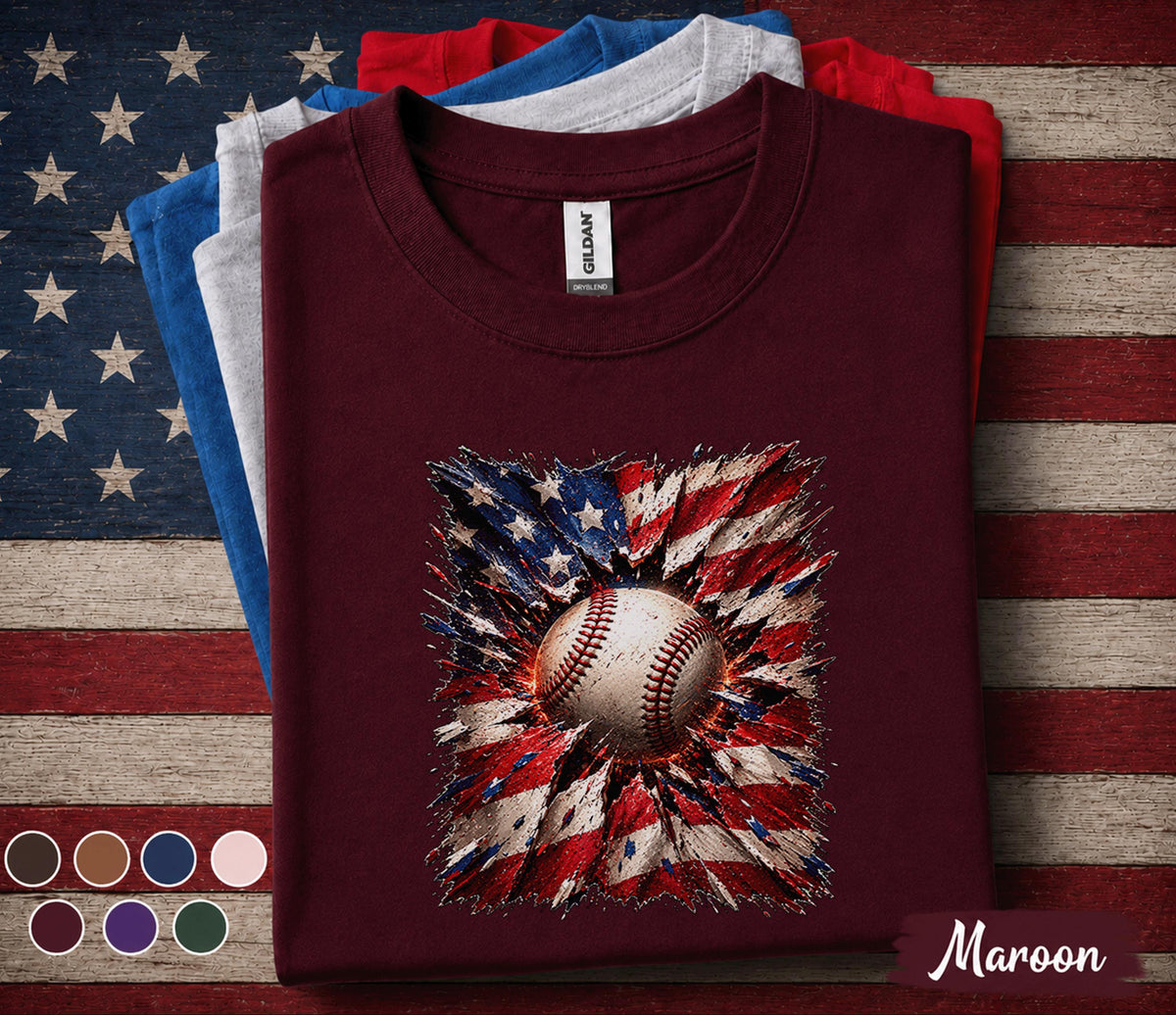 Patriotic Baseball Shirt, American Flag Baseball Tee, 4th of July Baseball Fan Shirt, USA Independence Day Sports Lover Gift Forth of Jul