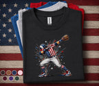 Patriotic Baseball Dabbing Shirt, American Flag Baseball Player Tee
