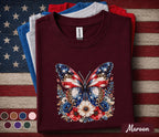 Patriotic Butterfly Shirt, American Flag Butterfly Tee, Floral USA Independence Day Shirt, 4th of July Women Patriotic Gift Forth of July